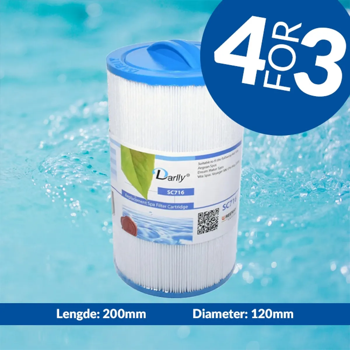 Spa filter 25 sq. ft. fingjenget, vaskbart  (4pk - spar 25%!)