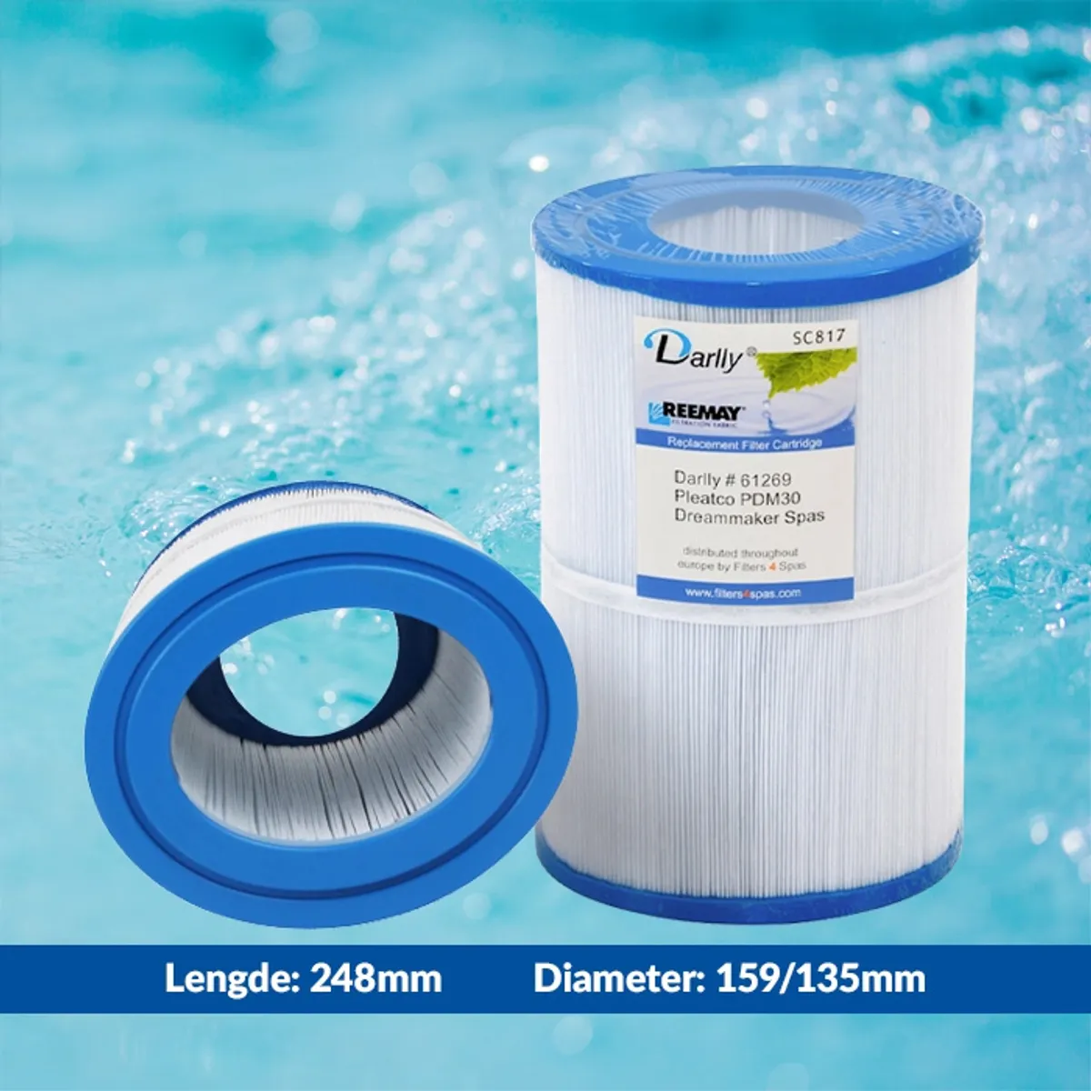 Spa filter 30 sq. ft. u/ gjenger, vaskbart, ovalt (Dreammaker)