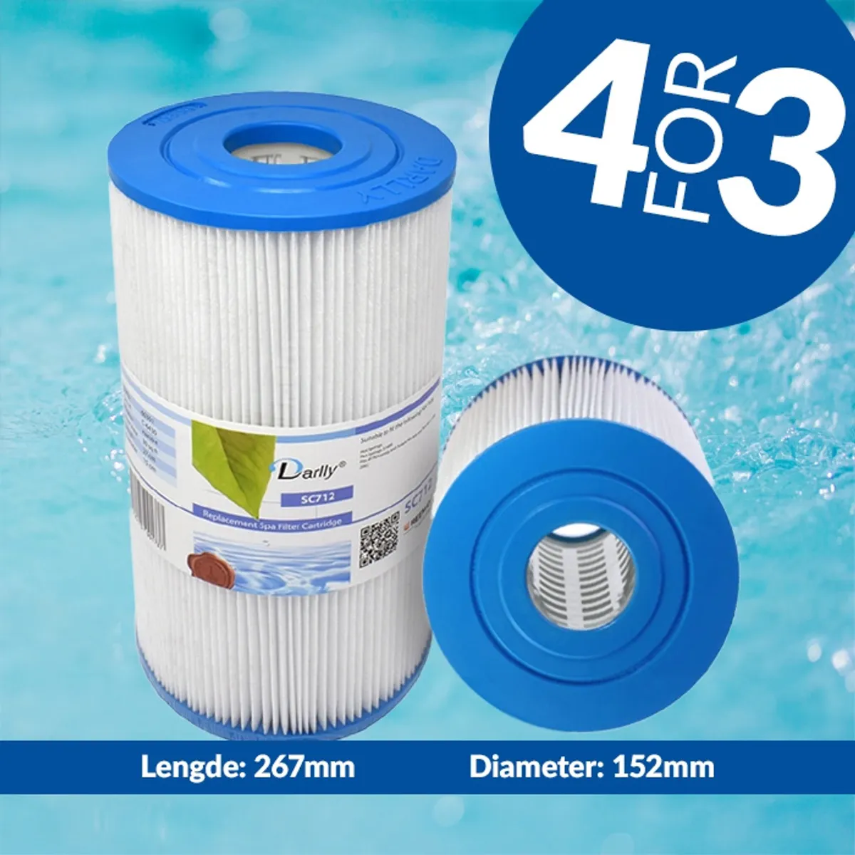 Spa filter 30 sq. ft. u/ gjenger, vaskbart (4pk - spar 25%)