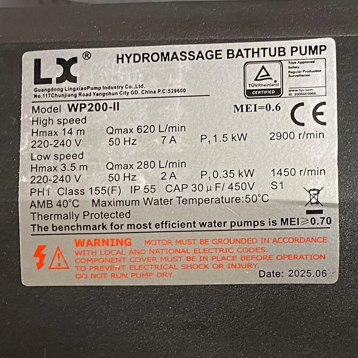 Massasjepumpe LX-WP200-II 2HK, 2-speed
